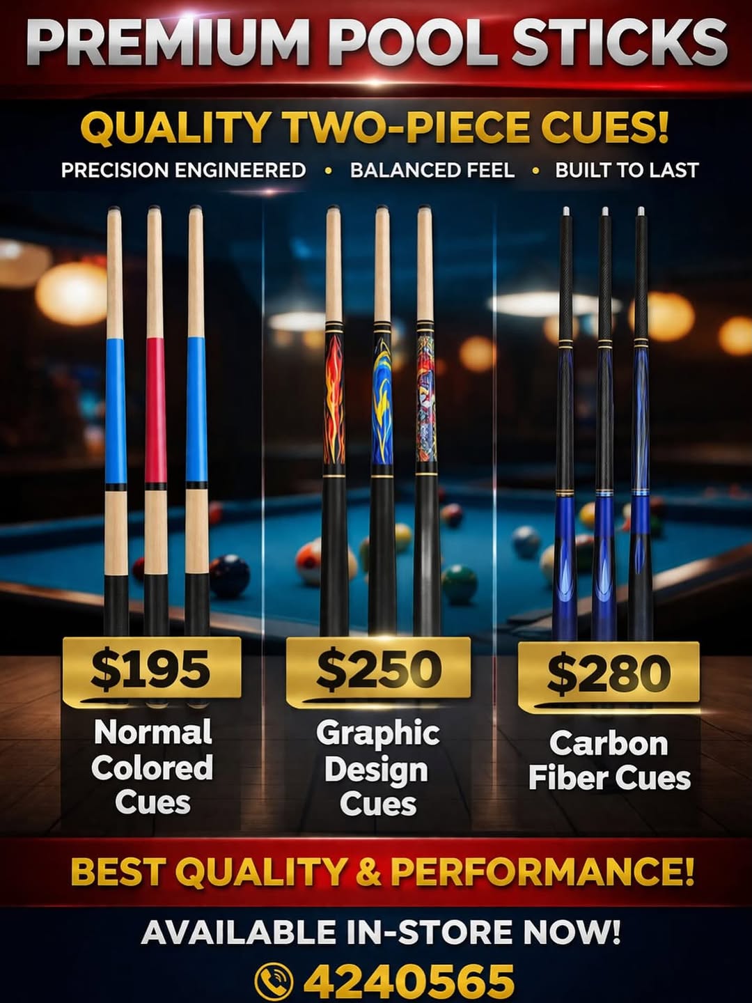 Premium Pool Sticks – Quality Two-Piece Cues from $195