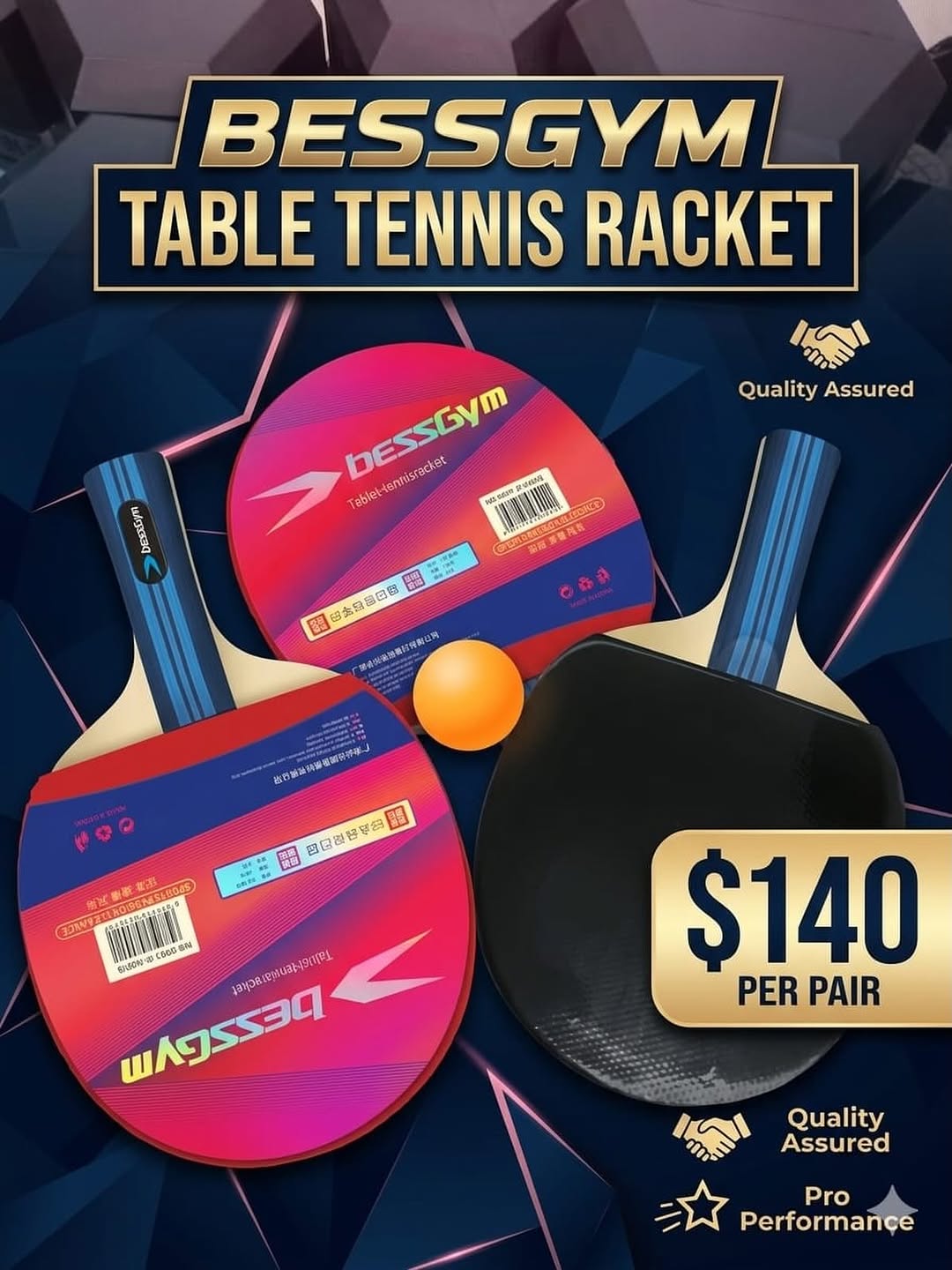 BessGym Table Tennis Racket - $140 Per Pair