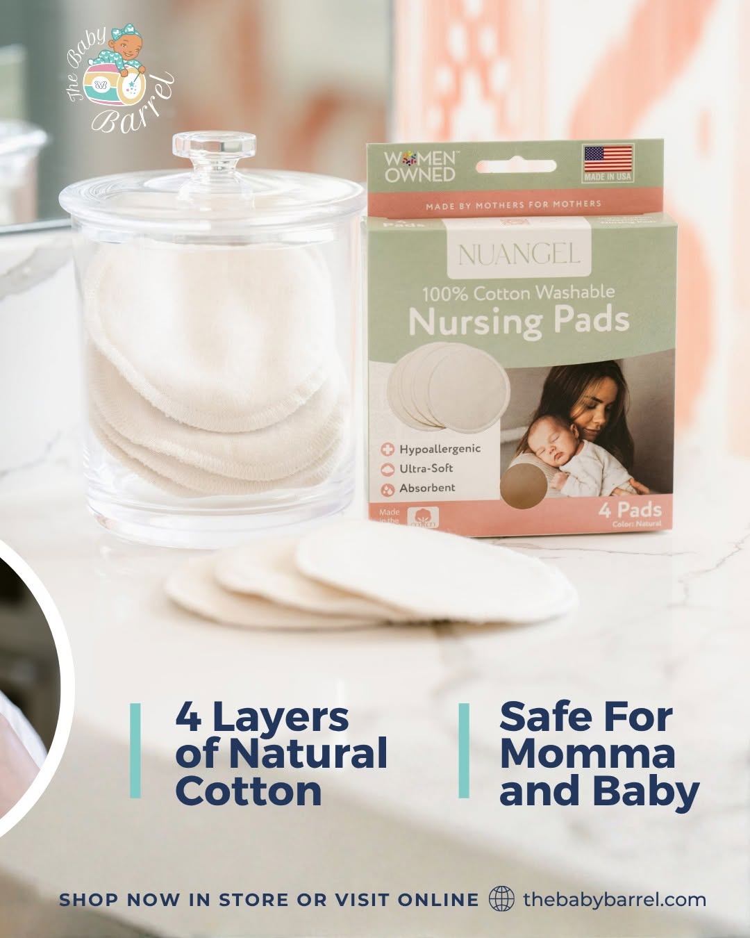 NuAngel 100% Cotton Washable Nursing Pads – 4 Pack $39.95 | 8 Pack $49.95