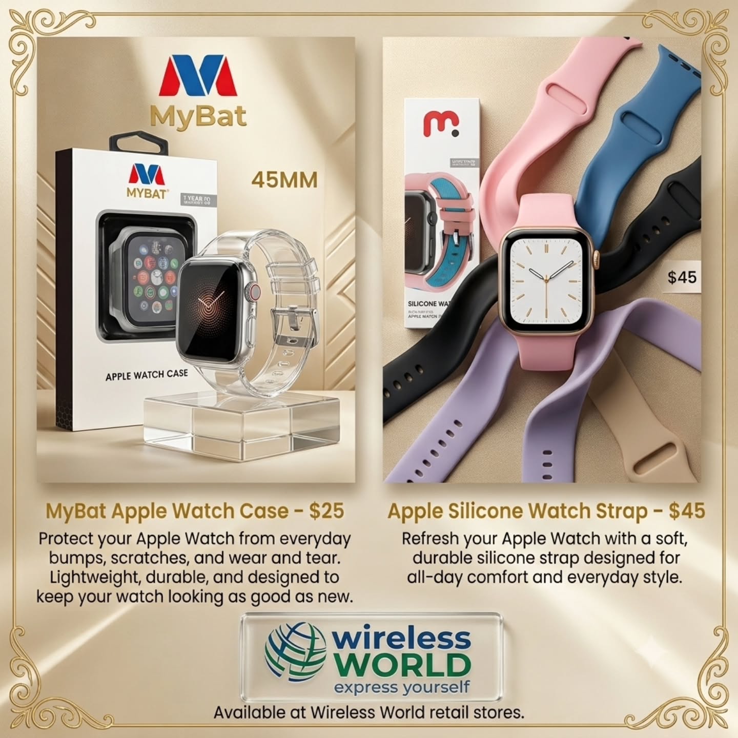 MyBat Apple Watch Case $25 & Apple Silicone Watch Strap $45 at Wireless World