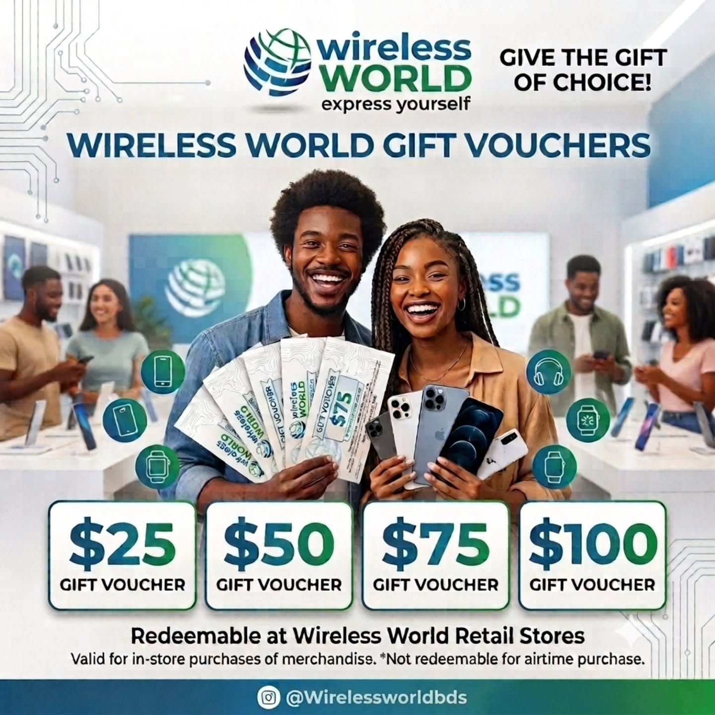 Wireless World Gift Vouchers – $25, $50, $75 & $100