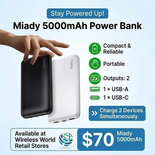 Miady 5000mAh Power Bank – $70 at Wireless World