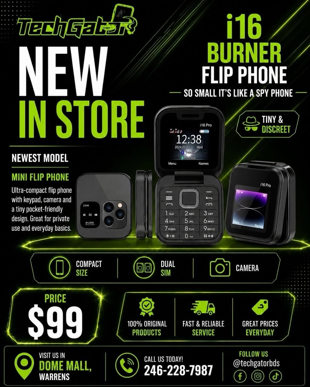 i16 Burner Flip Phone - Now Available at Tech Gator for $99