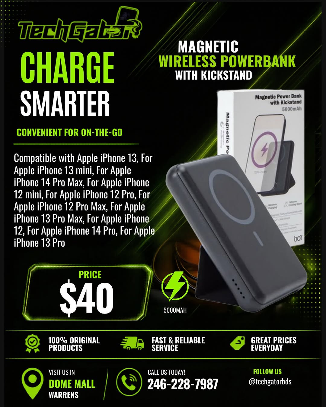 Magnetic Wireless Powerbank with Kickstand – $40 at Tech Gator