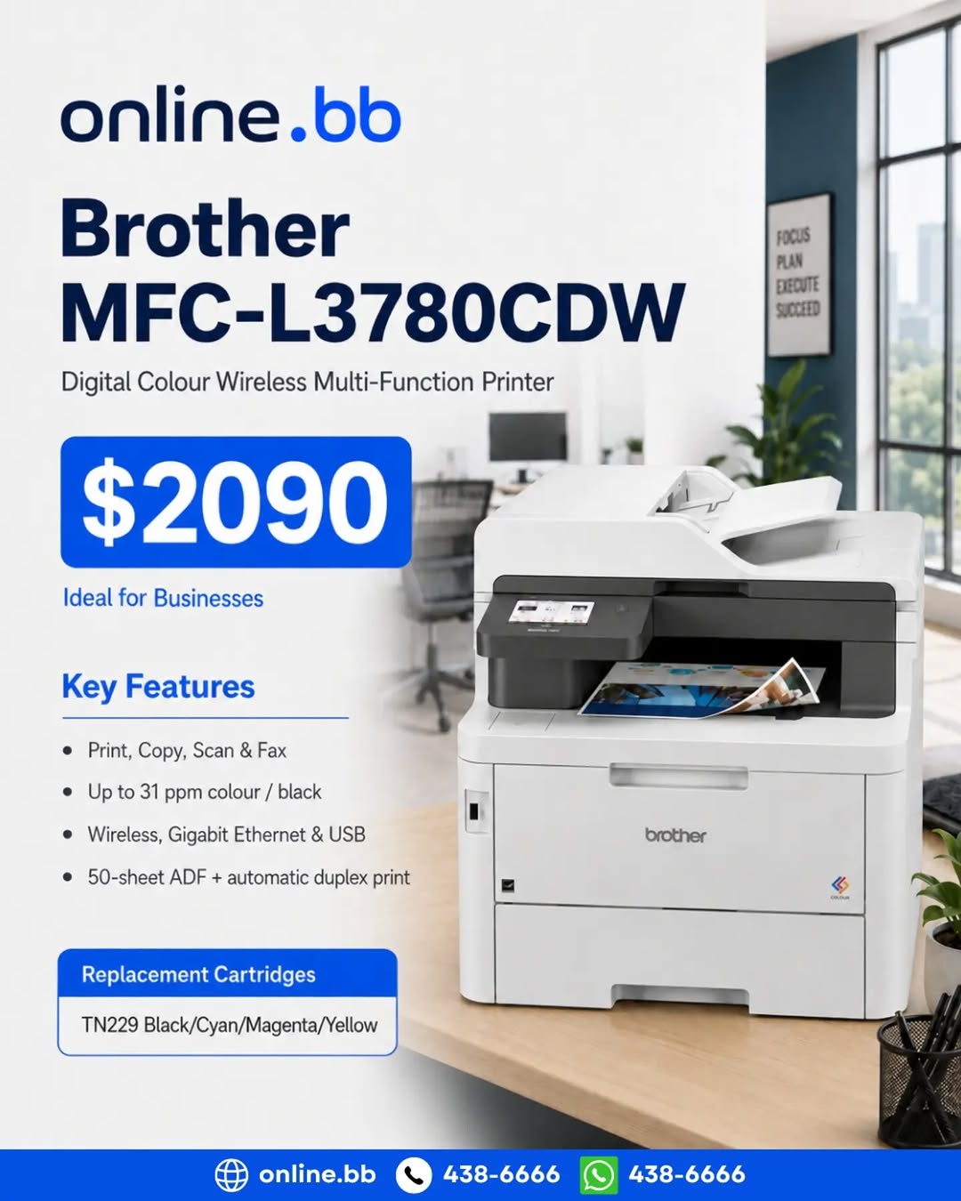Brother MFC-L3780CDW Digital Colour Wireless Multi-Function Printer – $2090