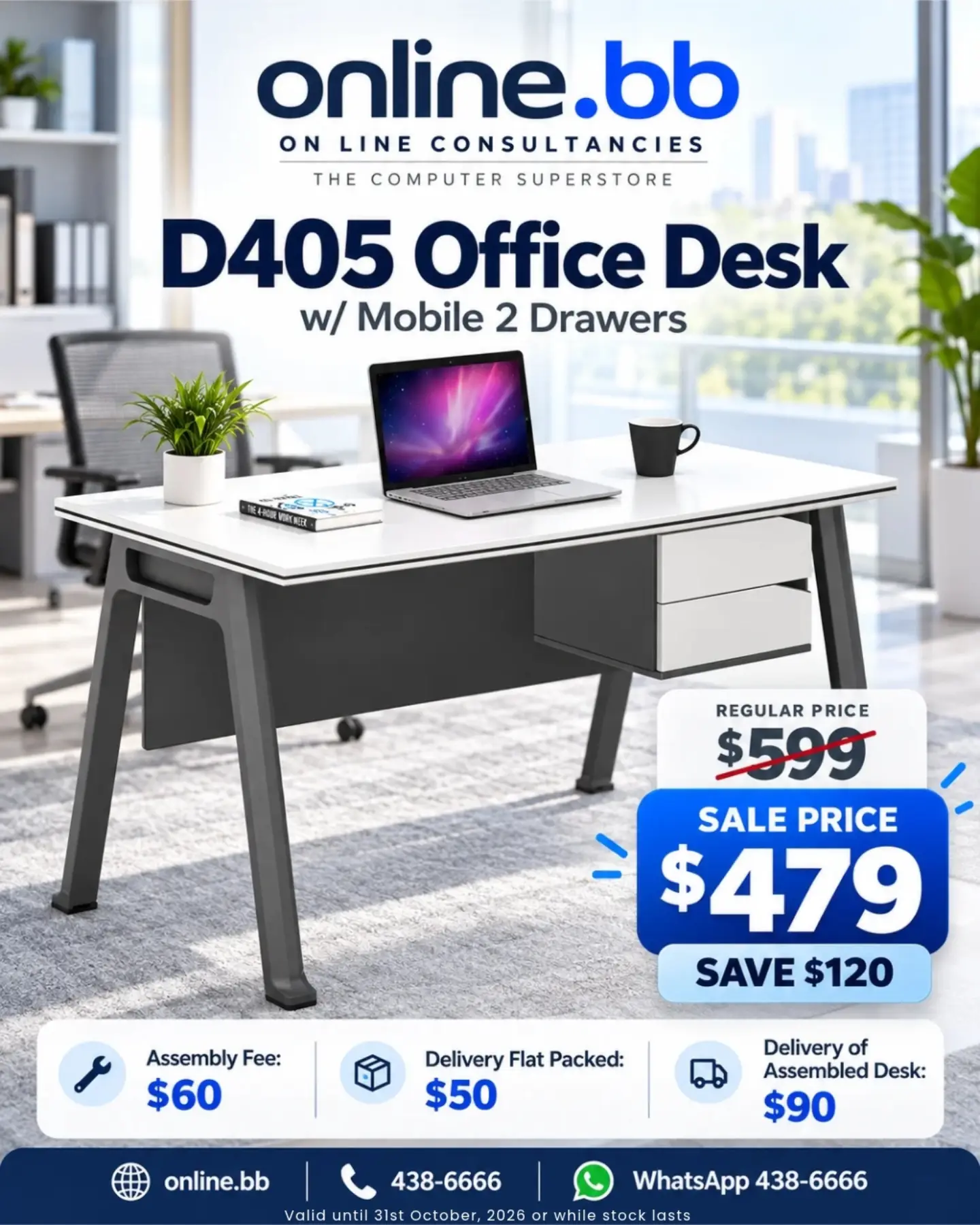 D405 Office Desk w/ 2 Drawers – $479 (Save $120)