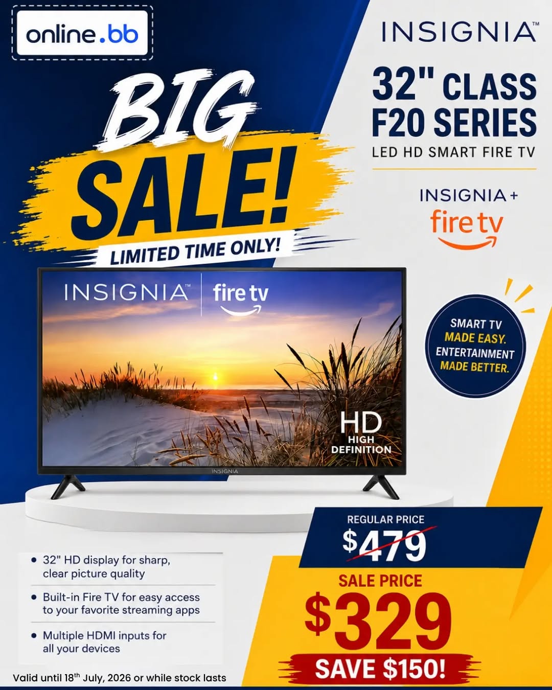 Big Sale: Insignia 32" F20 Series LED HD Smart Fire TV – Save $150