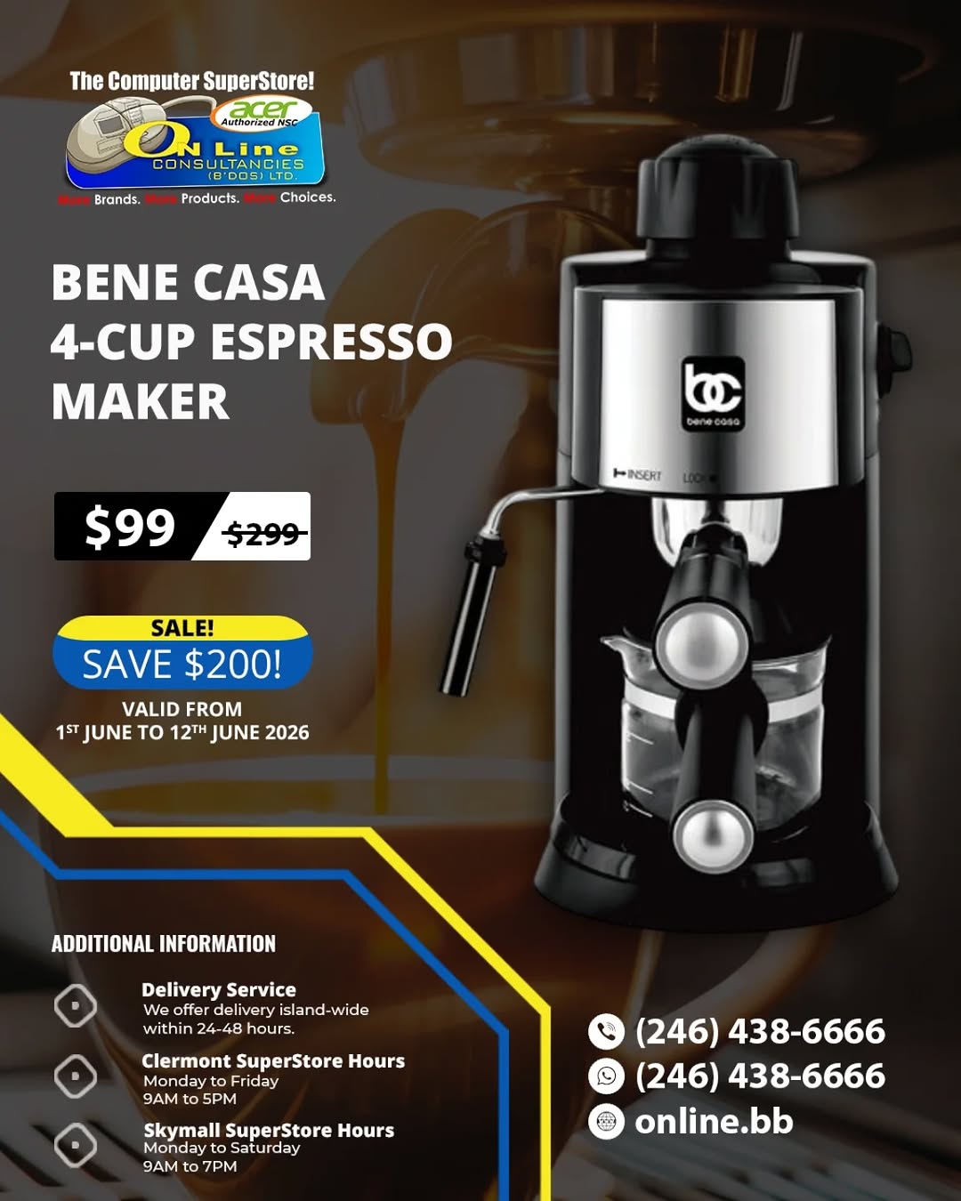 Bene Casa 4-Cup Espresso Maker – Save $200, Now $99!