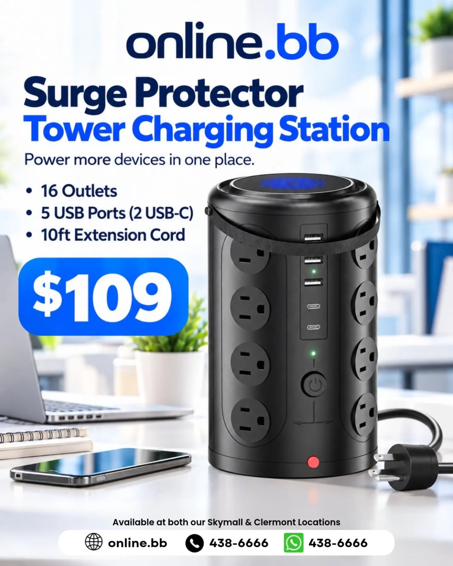 Surge Protector Tower Charging Station – $109