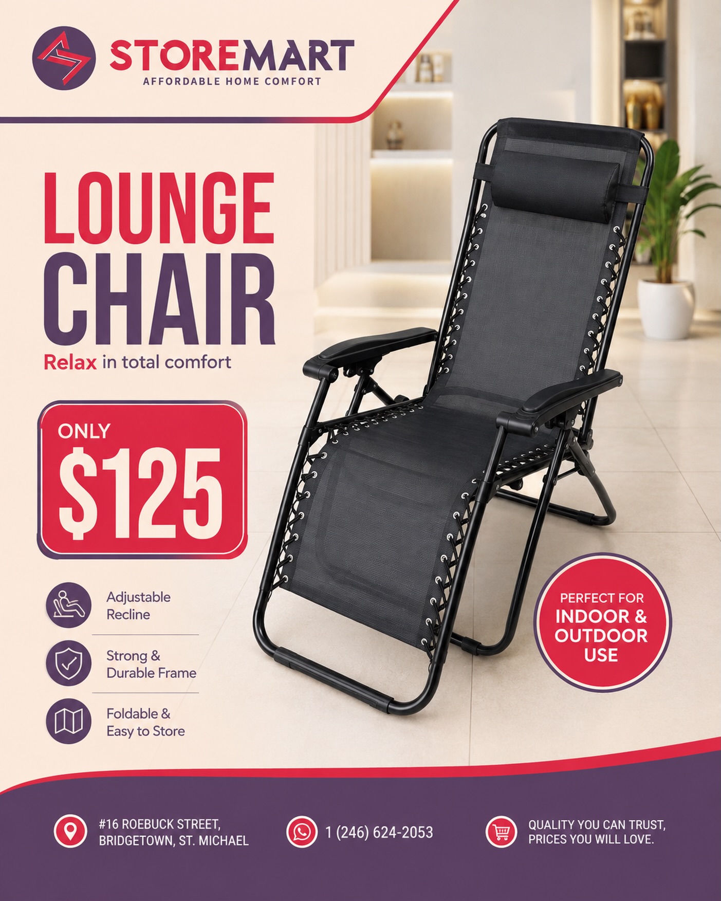 Lounge Chair – Only $125 at Store Mart Barbados