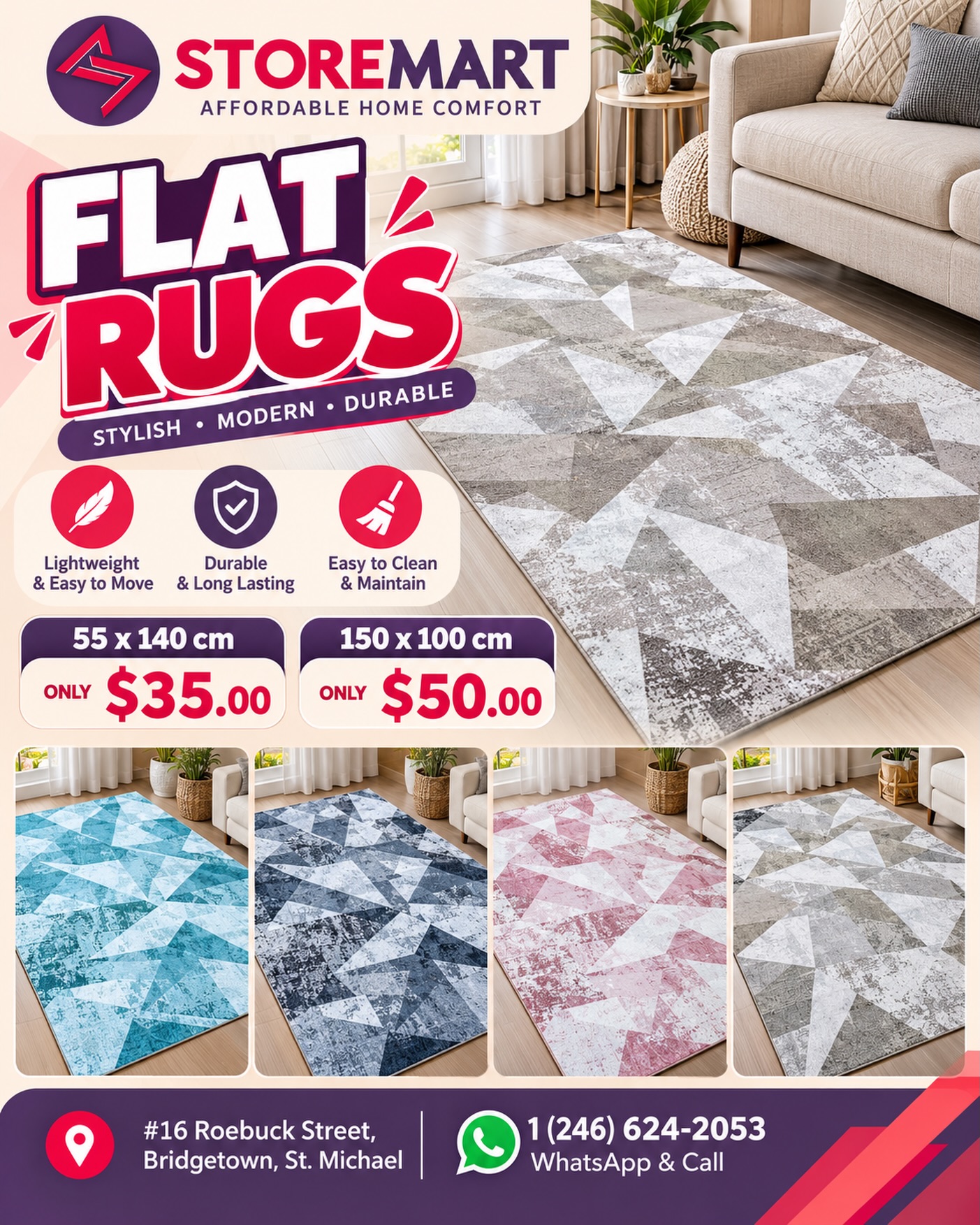 Store Mart Flat Rugs – Starting at $35.00