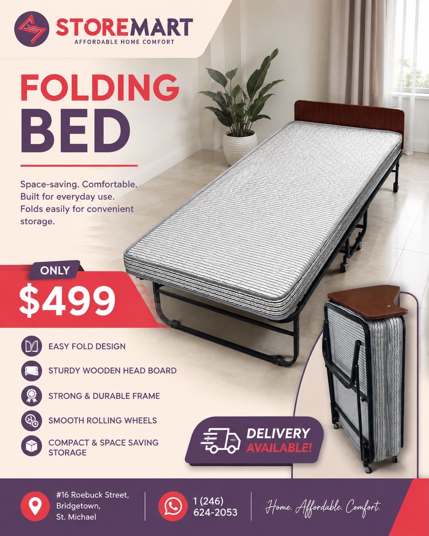 Folding Bed with Wooden Headboard – Only $499 at StoreMart
