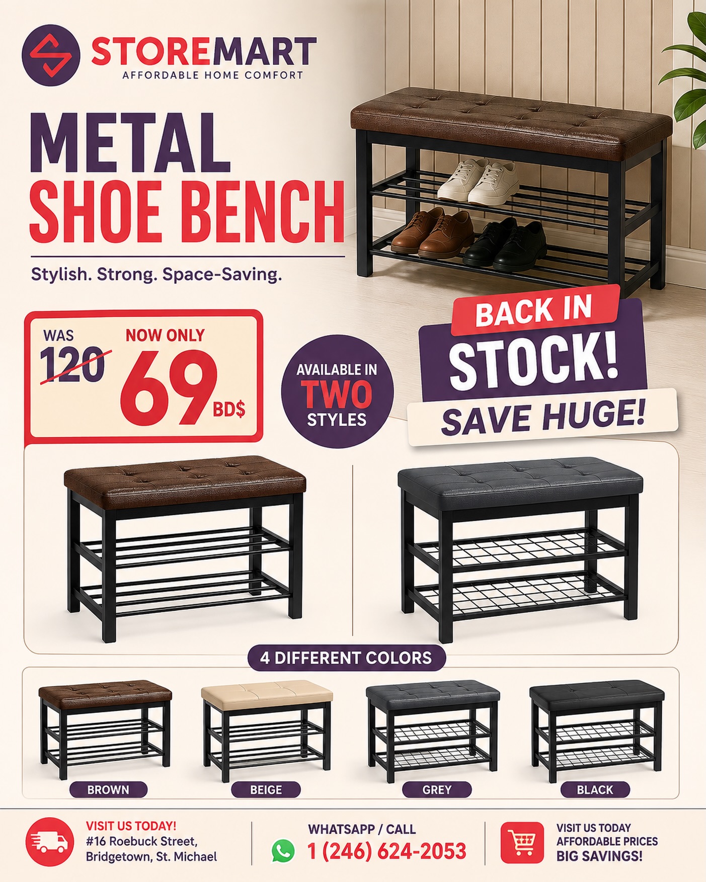 Metal Shoe Bench – Was $120, Now Only $69 BDS at StoreMart