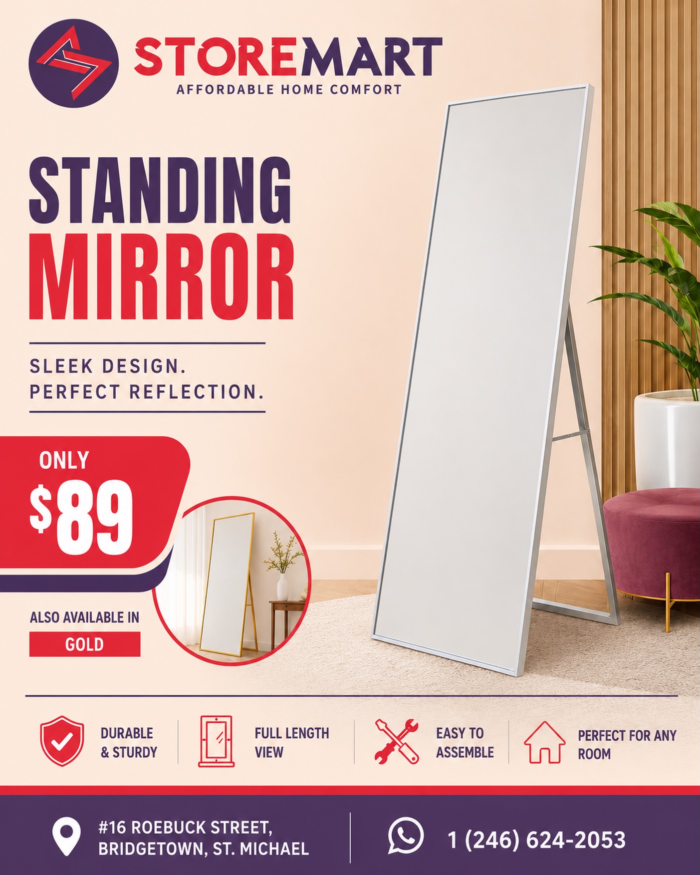 Standing Mirror – Only $89 at Store Mart Barbados