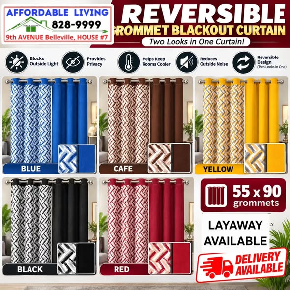 Reversible Blackout Grommet Curtains – $22.50 per panel