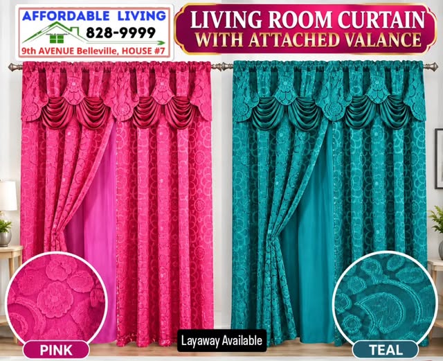 Living Room Curtains with Attached Valance – $49 per Pack of 2 Panels