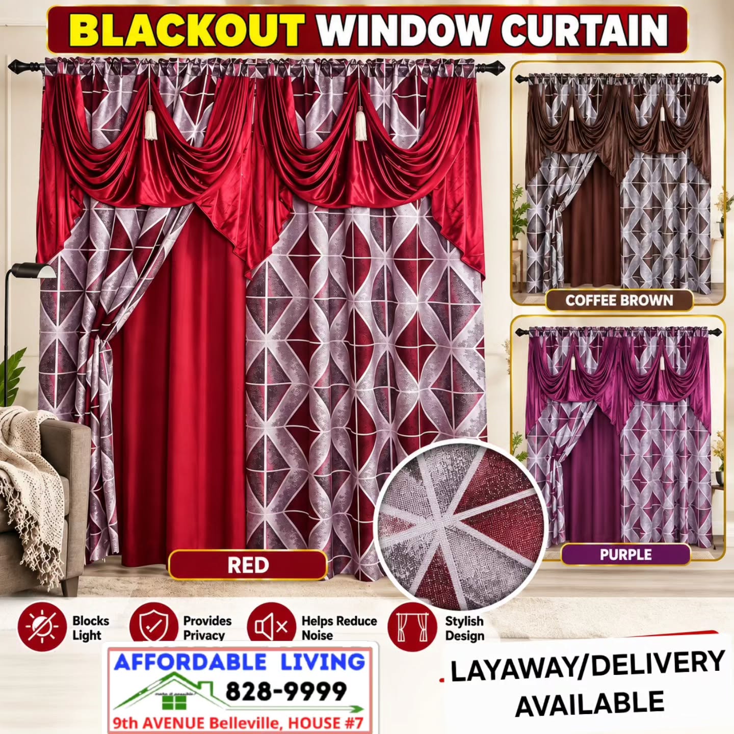 Blackout Window Curtains with Valance – $49 per Pack of 2 Panels