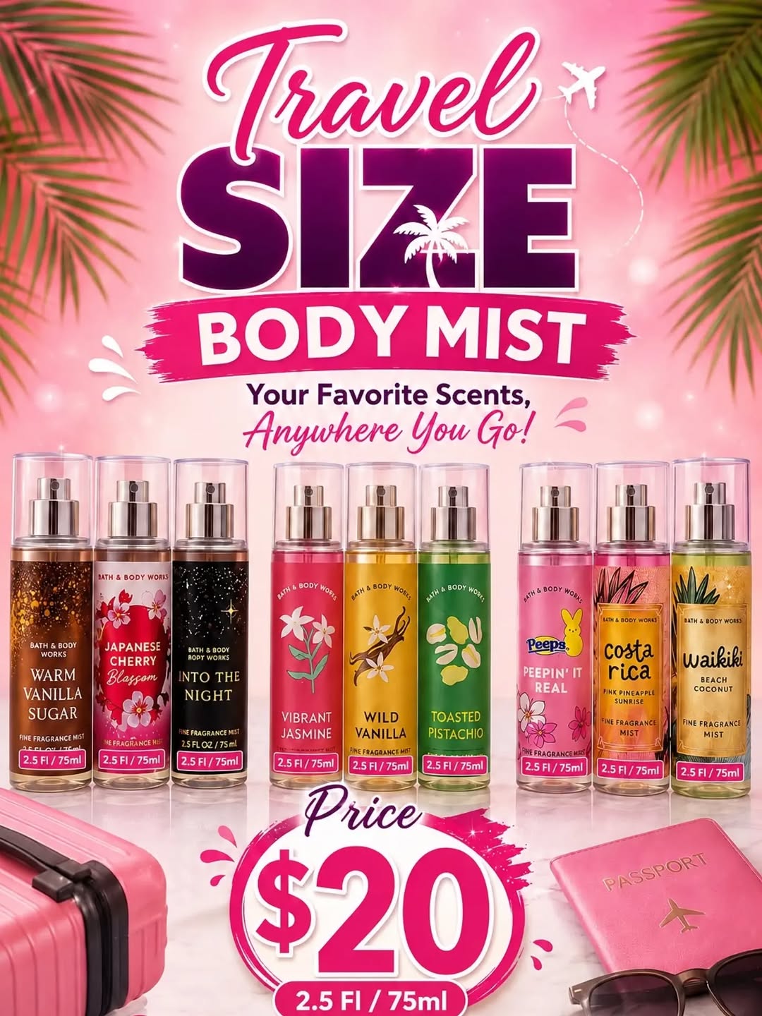 Travel Size Bath & Body Works Body Mists – $20 Each