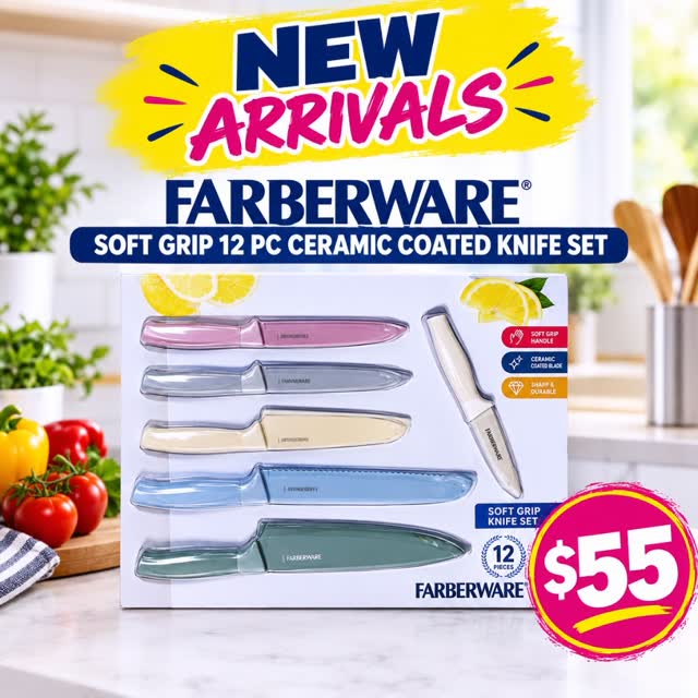 Farberware Soft Grip 12-Piece Ceramic Coated Knife Set – Only $55