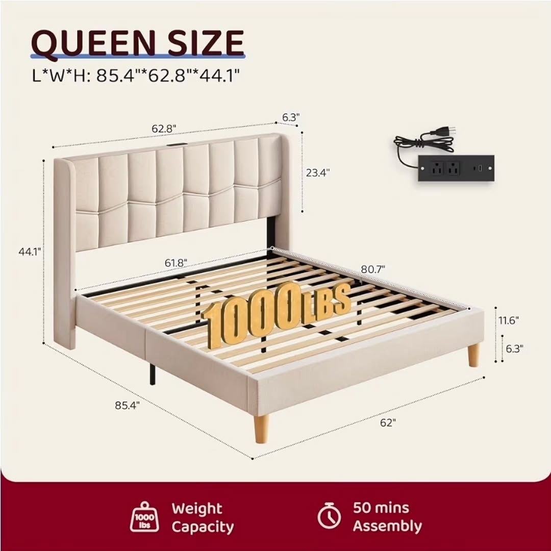 Queen Size Bed Frame with Built-in Charging Station – Only $925 + Free Islandwide Delivery