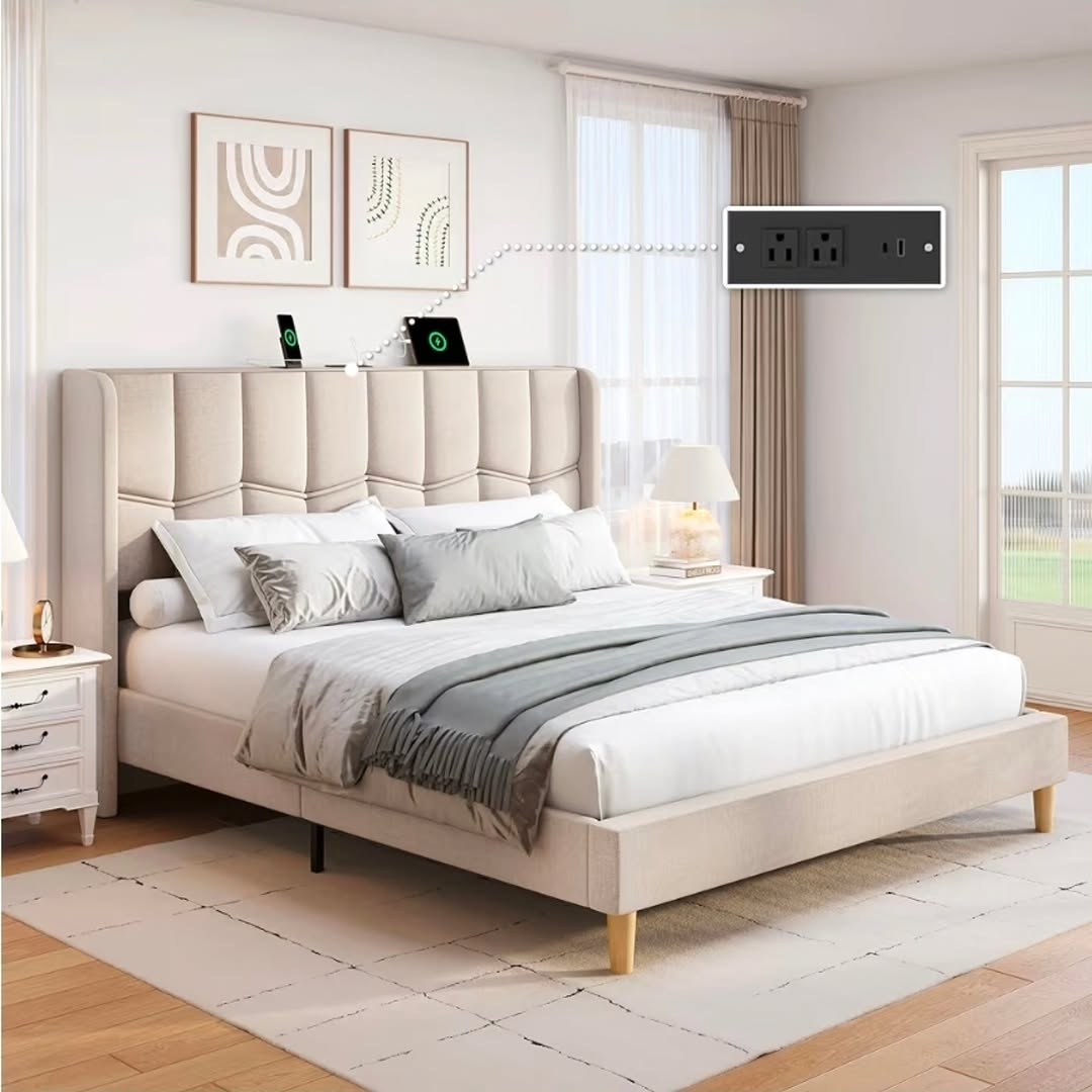 Queen Size Bed Frame with Built-in Charging Station – Only $925 + Free Islandwide Delivery