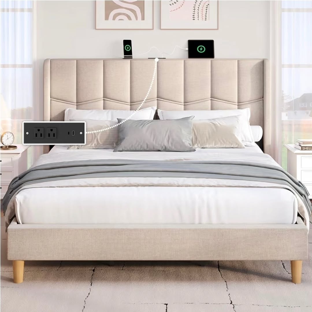 Queen Size Bed Frame with Built-in Charging Station – Only $925 + Free Islandwide Delivery