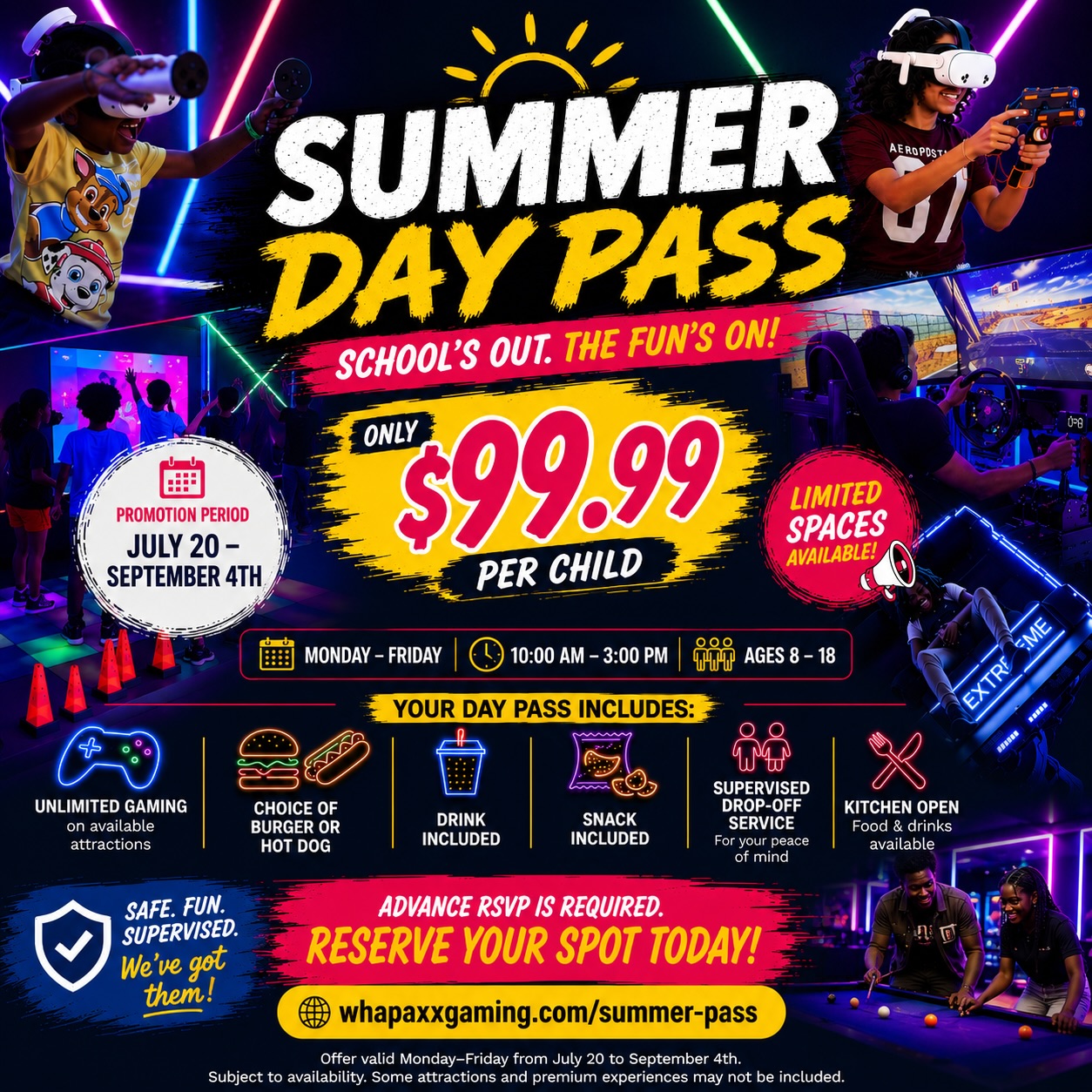 Whapaxx Summer Day Pass – $99.99 per Child (July 20 – September 4)