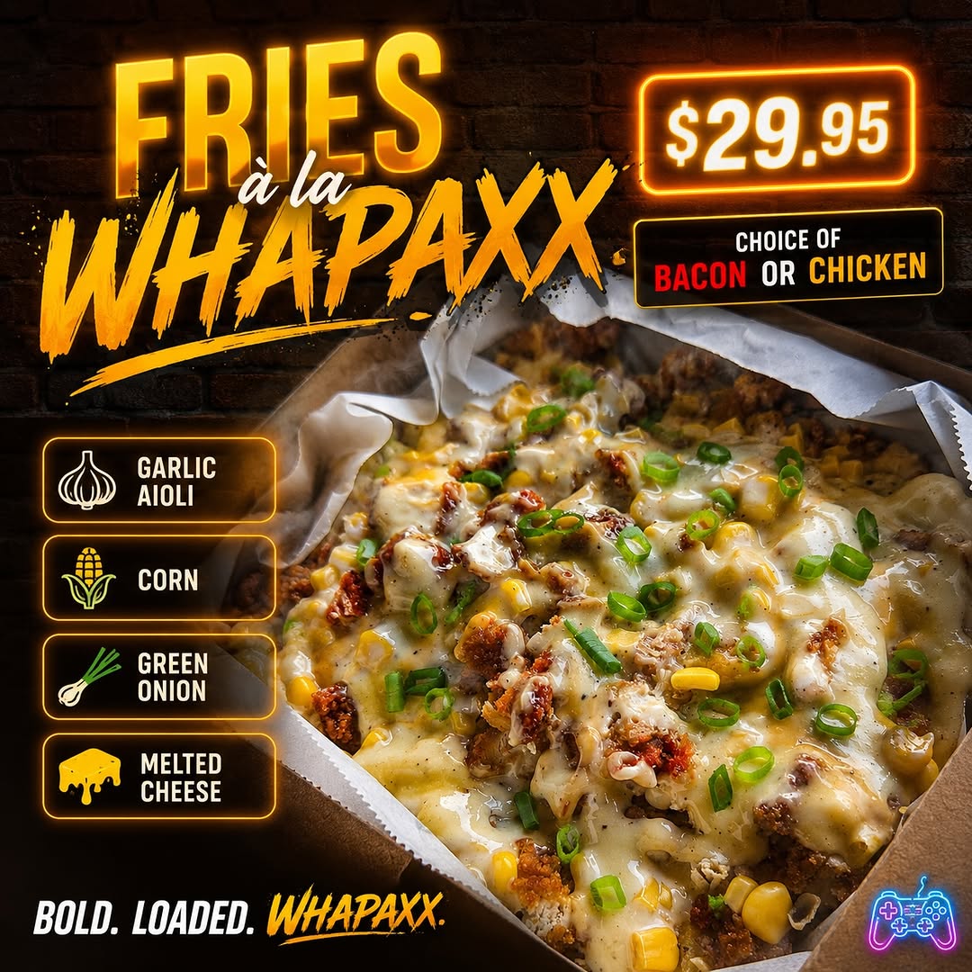 Whapaxx Gaming Kitchen – Game Day Grub Menu with Prices
