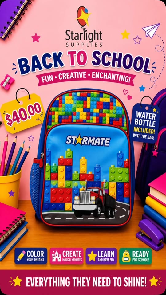 Back to School: School Bags with Free Water Bottle – $40.00