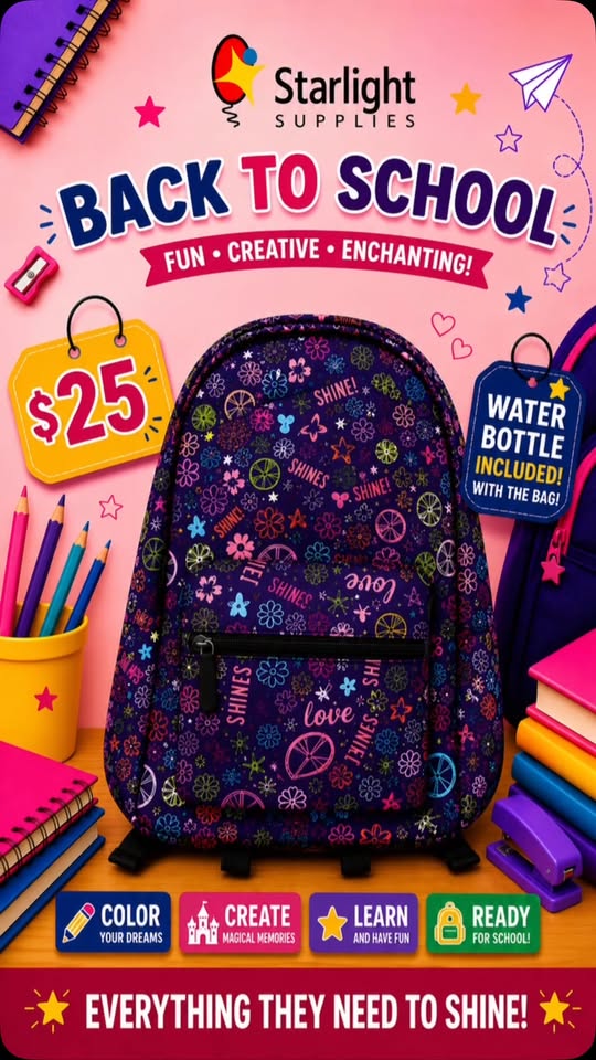 Back to School – School Bags with Free Water Bottle for $25