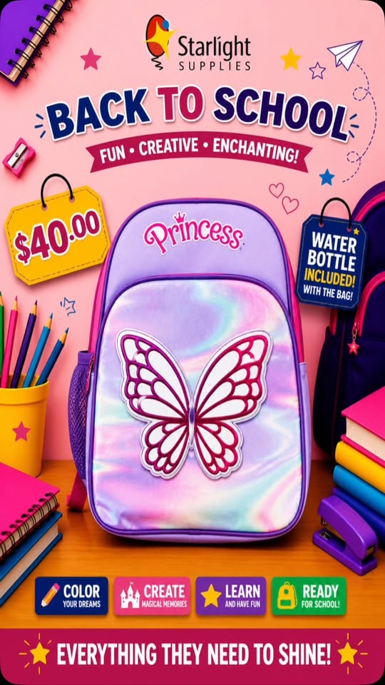Back to School – School Bags with Free Water Bottle at $40.00