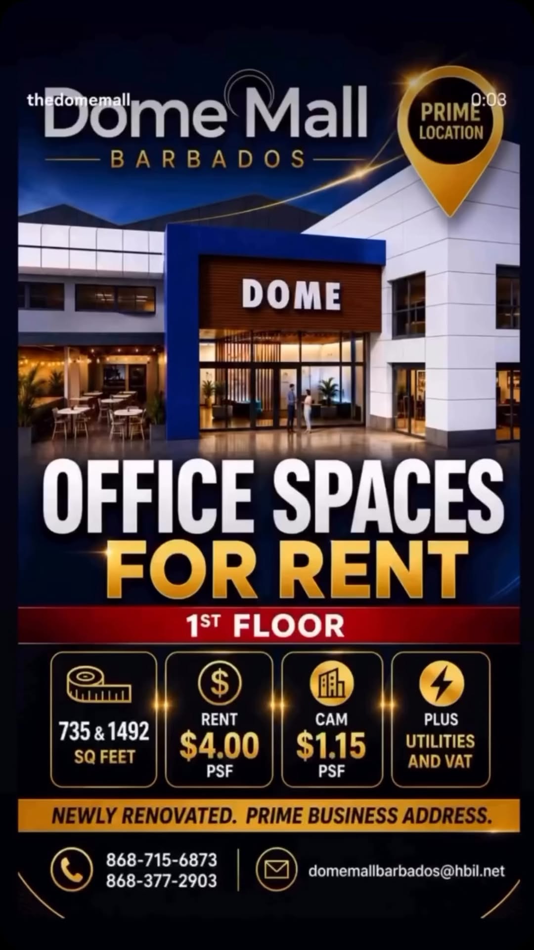 Office Spaces for Rent at Dome Mall Barbados – 1st Floor