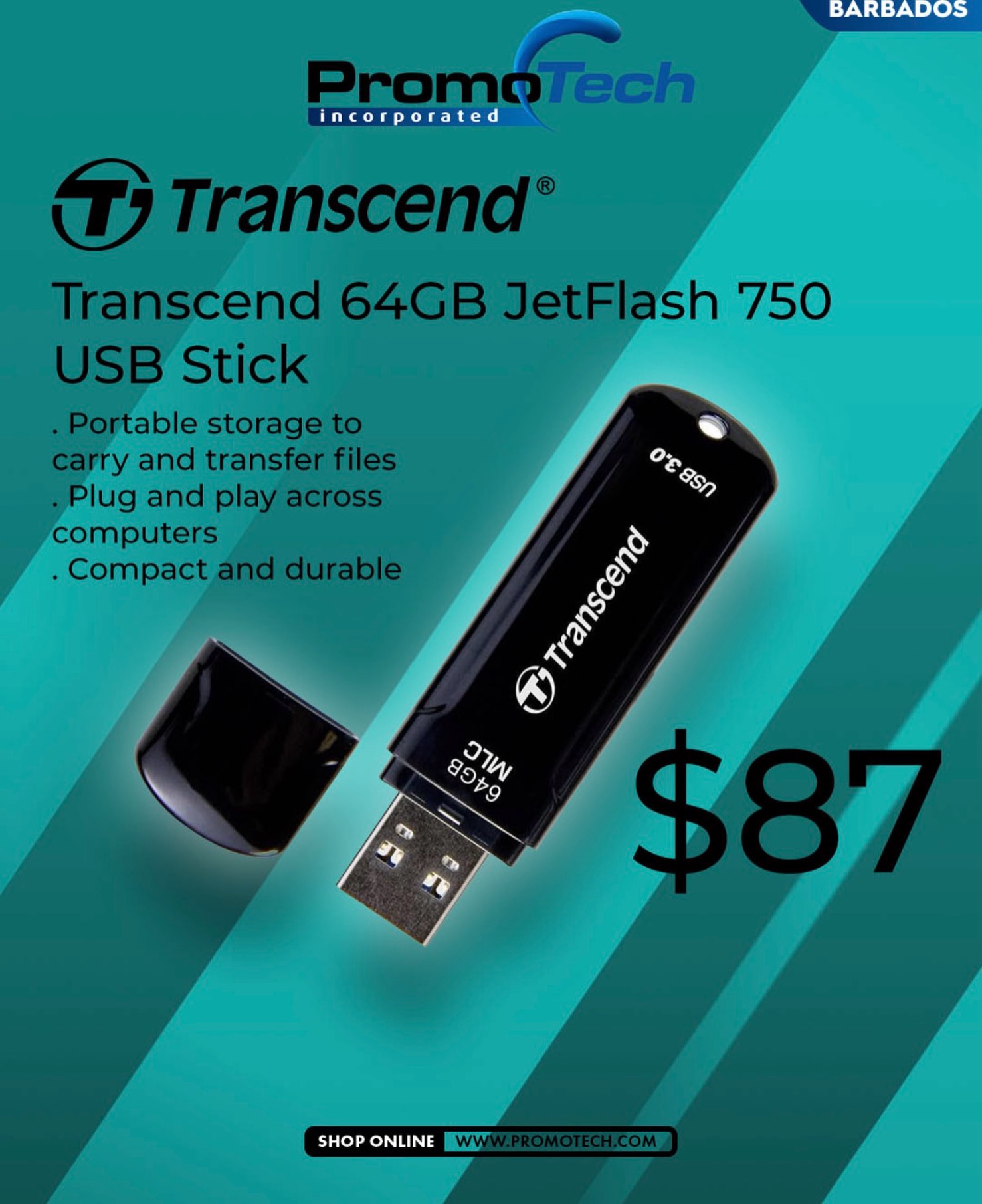 Transcend 64GB JetFlash 750 USB Stick – $87 at PromoTech