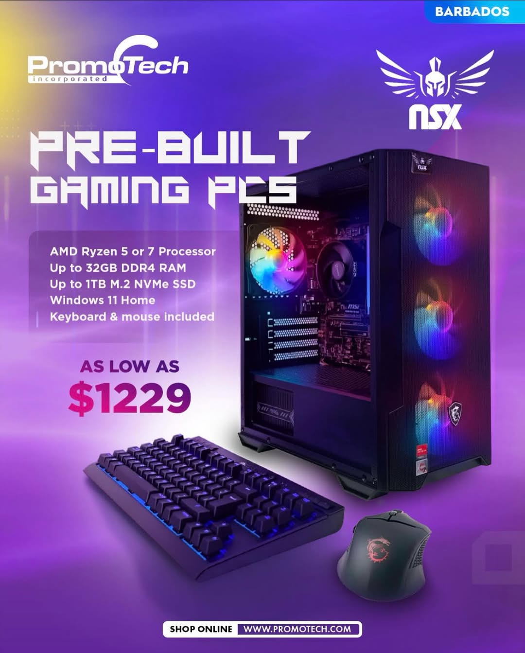 Pre-Built NSX Gaming PCs from $1,229 at Promotech Barbados