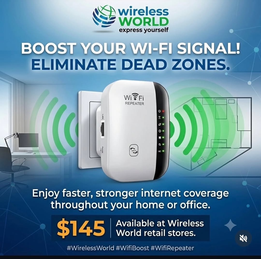 Wi-Fi Repeater – Boost Your Signal for $145 at Wireless World (Dome Mall)