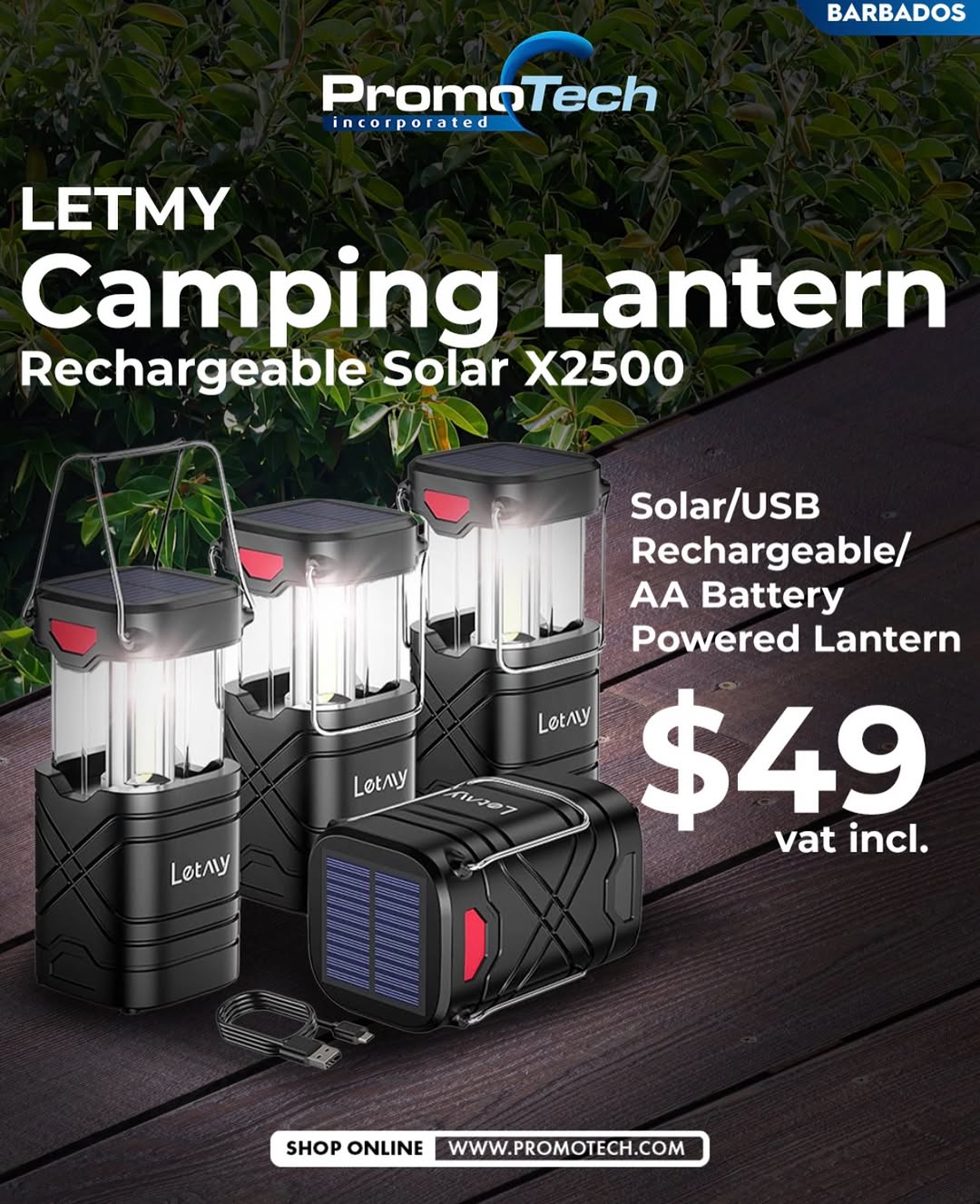 Letmy Camping Lantern Rechargeable Solar X2500 – $49 VAT Incl.
