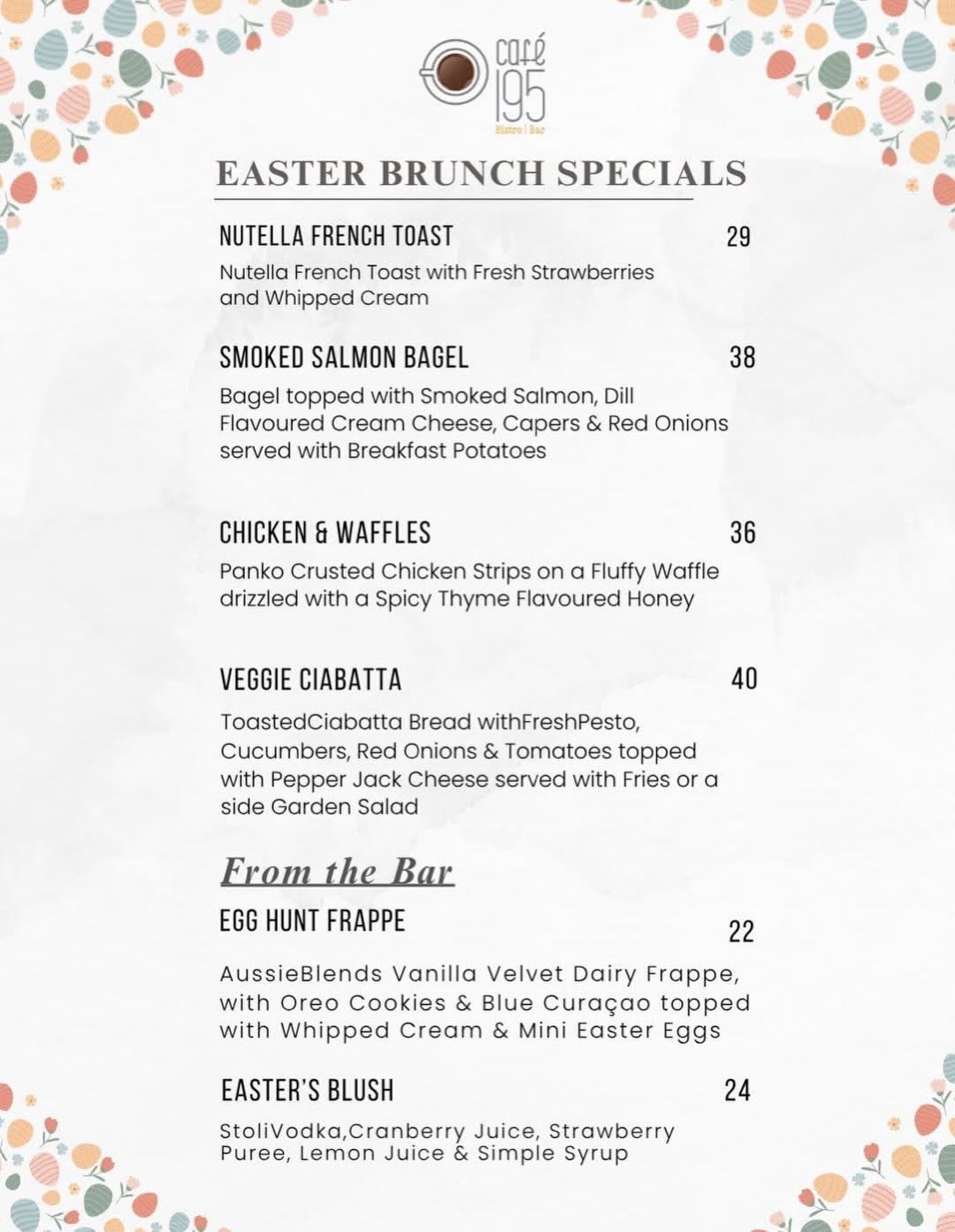 Café 195 Easter Brunch Specials – Rosé, Bubbles & Brunch + Champagne Special