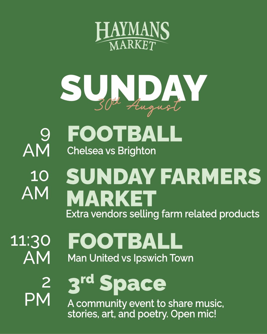 Haymans Market Weekly Events: Salsa Night & Football Viewing (25–30 Aug)