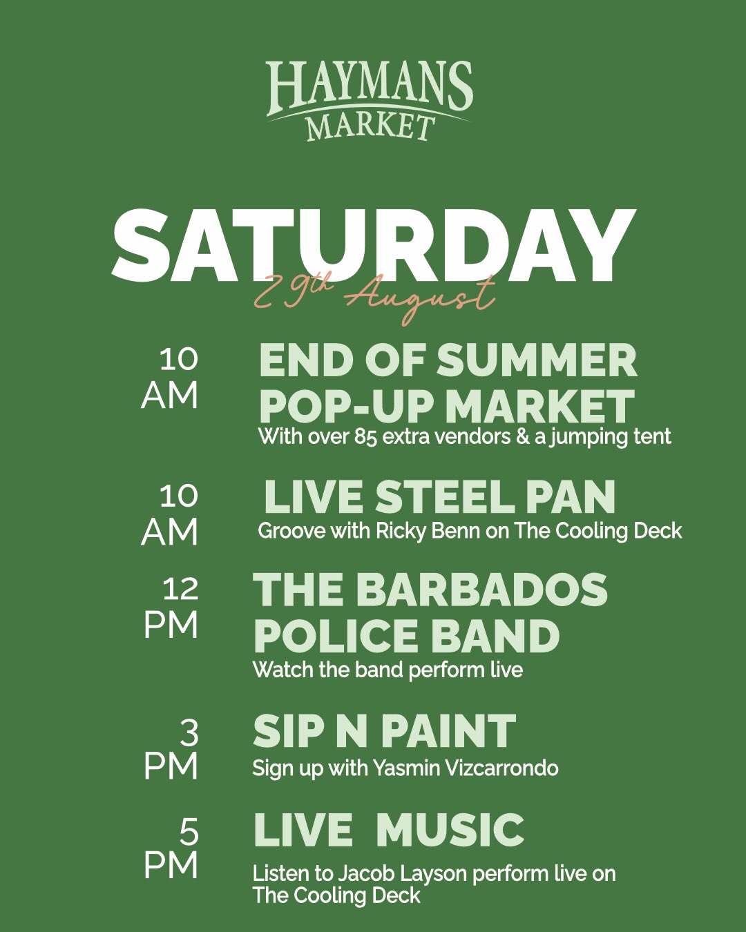 Haymans Market Weekly Events: Salsa Night & Football Viewing (25–30 Aug)