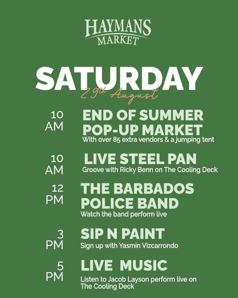 Events at Haymans Market: Salsa Night & Football Viewing (Aug 25–30)