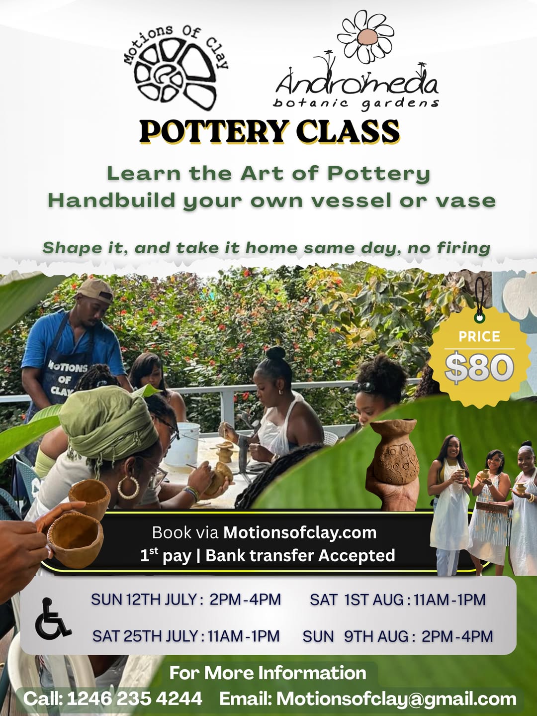 Pottery Class at Andromeda Botanic Gardens – $80 per person