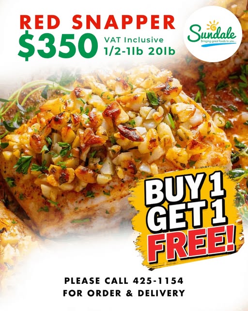 Sundale Foods BOGO Red Snapper – Buy 1 Get 1 Free (20lb Box for $350 VAT Inclusive)