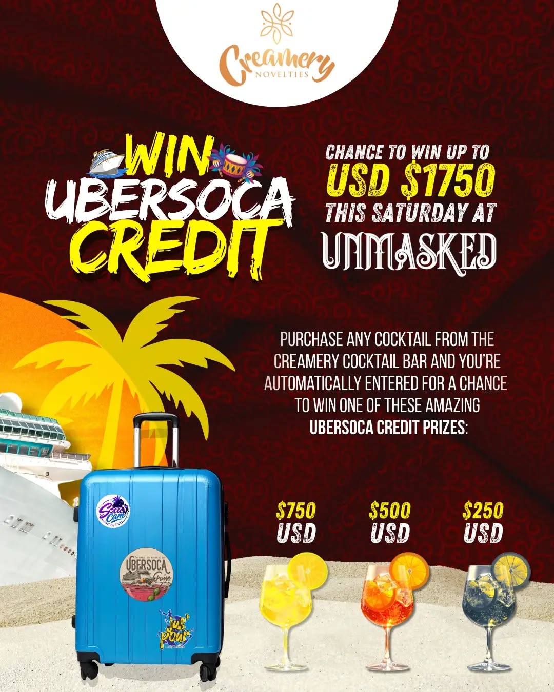 Win Up to USD $1750 in Ubersoca Cruise Credit at UnMasked Arabian Nights