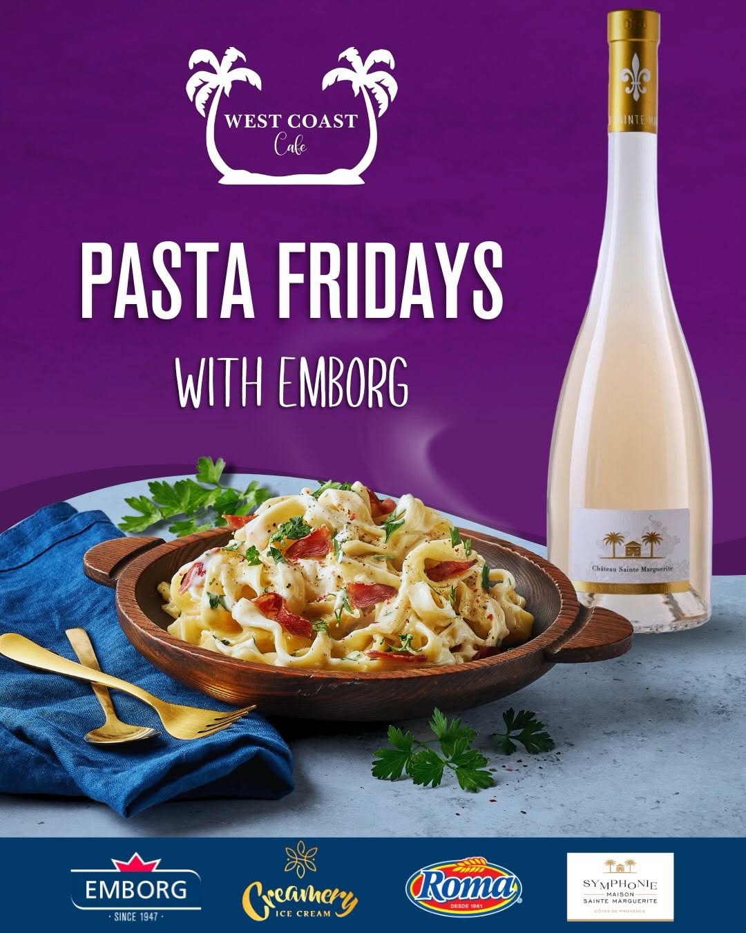 Pasta Fridays at West Coast Café – Alfredo or Mac & Cheese with Wine & Dessert