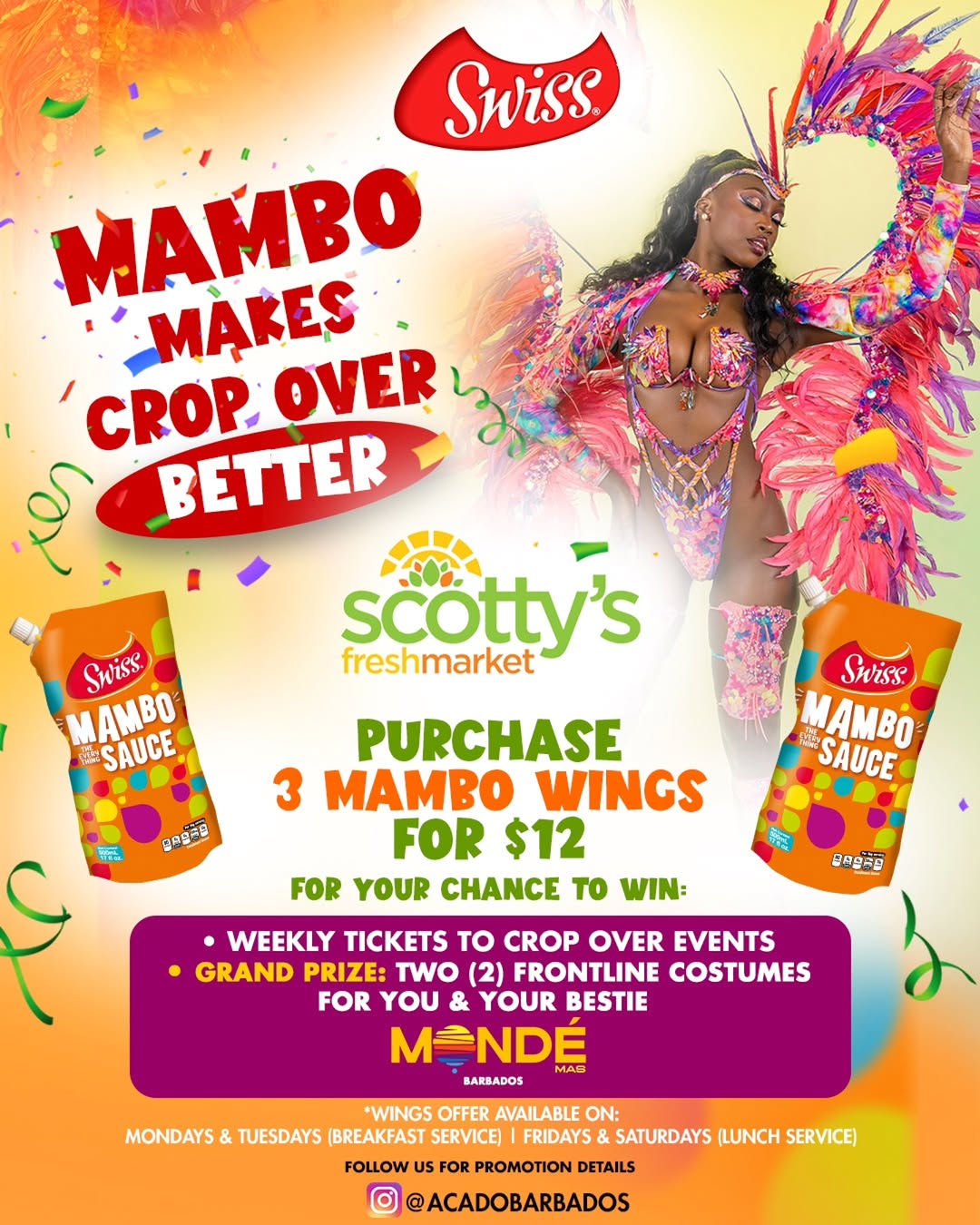 3 Mambo Wings for $12 at Scotty's Fresh Market – Win Crop Over Prizes!