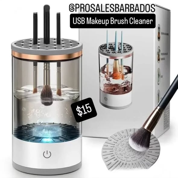 Pro Sales Barbados: USB Makeup Brush Cleaner $15, Tornado Scrub Electric Cleaning Brush $69, Multi-functional Steam Cleaner $99