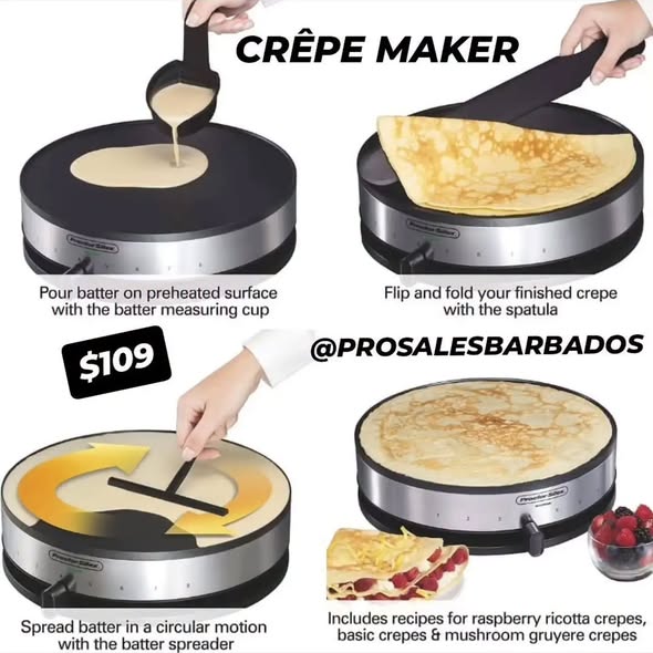 Pro Sales Barbados: Mats $12, Snap Buttons Kit $39, Crêpe Maker $109