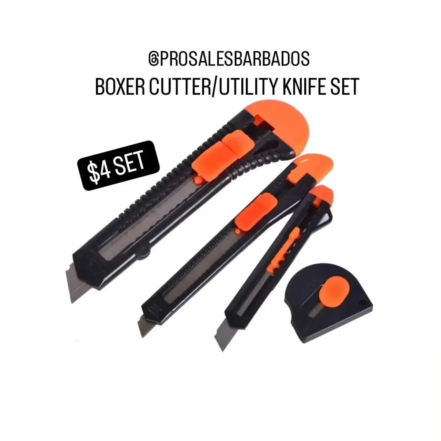 Pro Sales Barbados – Boxer Cutter/Utility Knife Set $4, Blueprint Holder $20, Binoculars $50