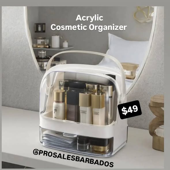 Ottoman Stool & Acrylic Cosmetic Organizers Available at Pro Sales Bridgetown