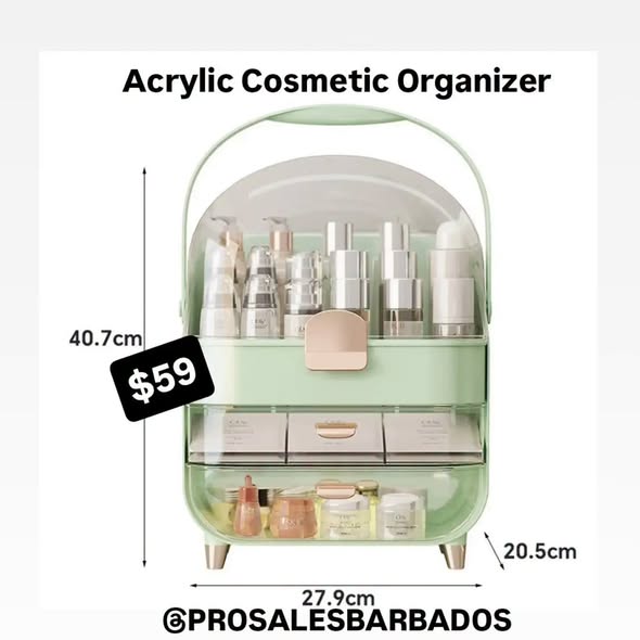 Ottoman Stool & Acrylic Cosmetic Organizers Available at Pro Sales Bridgetown